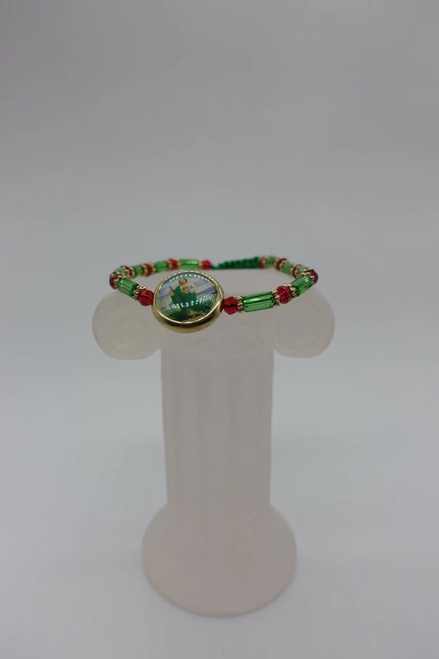 Pulseira St Jude medalhas exclusivas banhadas a ródio verde/vermelho  - Imagem 3 de 4