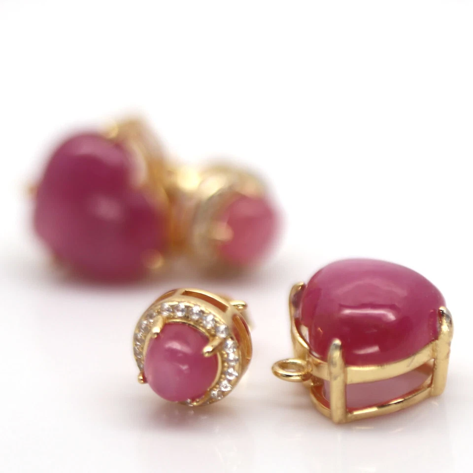 Heizte 10 X 13 MM. Pinke Rubin & Weiße Zirkonia Ohrringe 925 Sterlingsilber - Bild 2 von 4