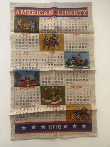 1976 Bicentennial American Liberty Hanging Tea Towel 26” x 16”Calander  - Afbeelding 1 van 3