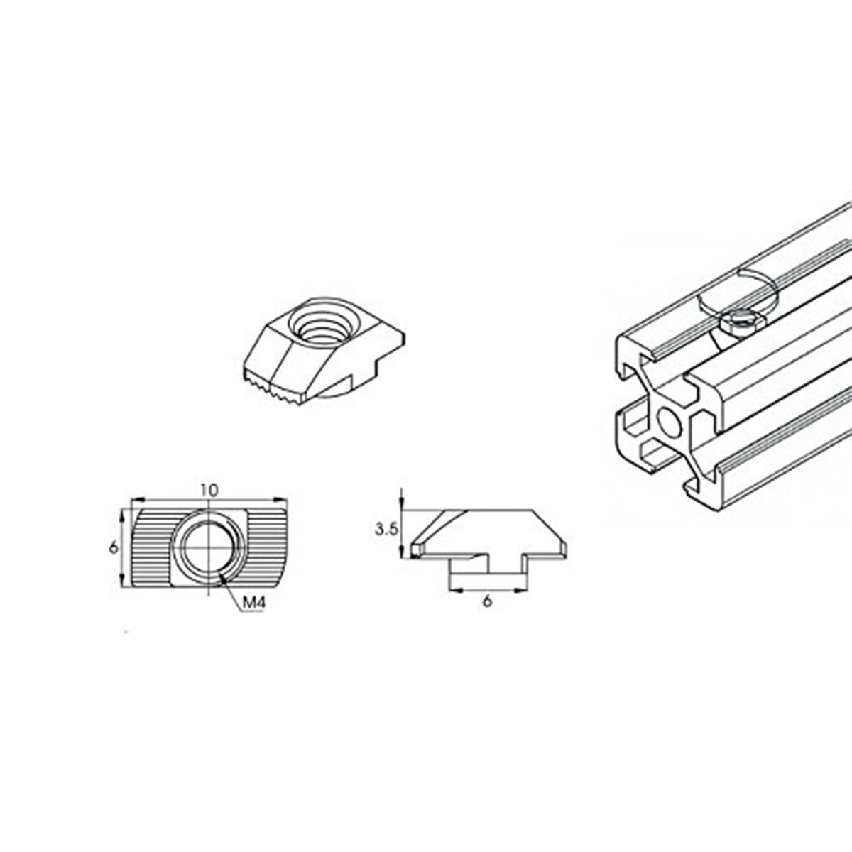 3030 aluminum Extrusion T Slot nuts Aluminum profiles Nut, M4/M5/M6