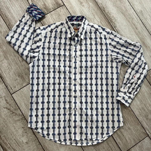 Robert Graham Shirt Adult Mens Size Medium Multicolor Abstract Striped Flip Cuff