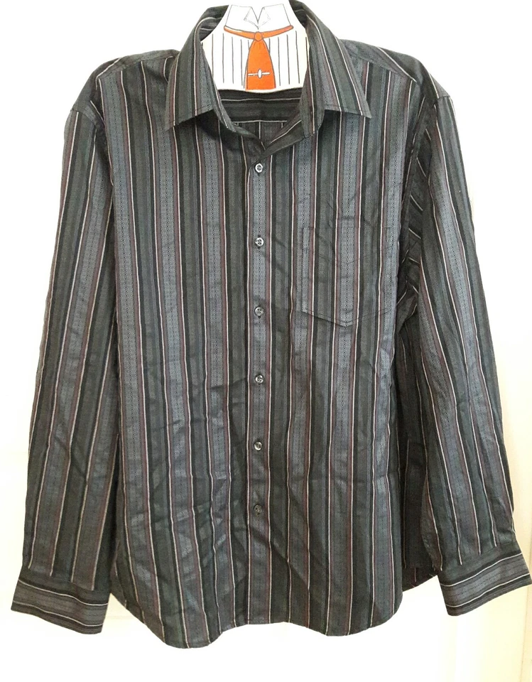 Camisa Para Hombres Tasso Ella Rodeo Western Rayas Oscuras Grande 16 16 1/2 FECHA Algodón Foto 2 de 4