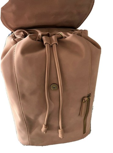 Vegan Brown Tan Backpack Flap Snap 