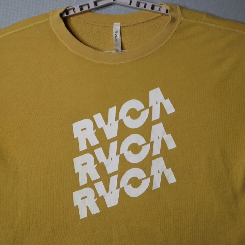 RVCA Sweater Womens Large Mustard Yellow Cropped Sweatshirt Surf Skate Spellout - Image 4 of 4