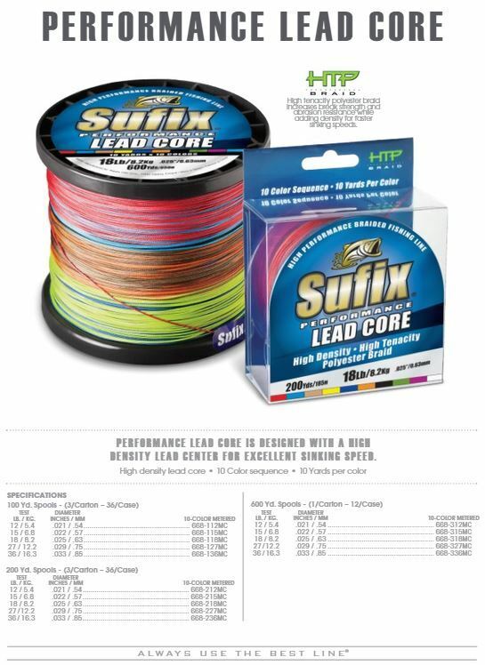 Sufix 668 Performance Lead Core 27 36 Lb NIP 100Yd Metered Line 10 Colors -  SIPRO-CHIM