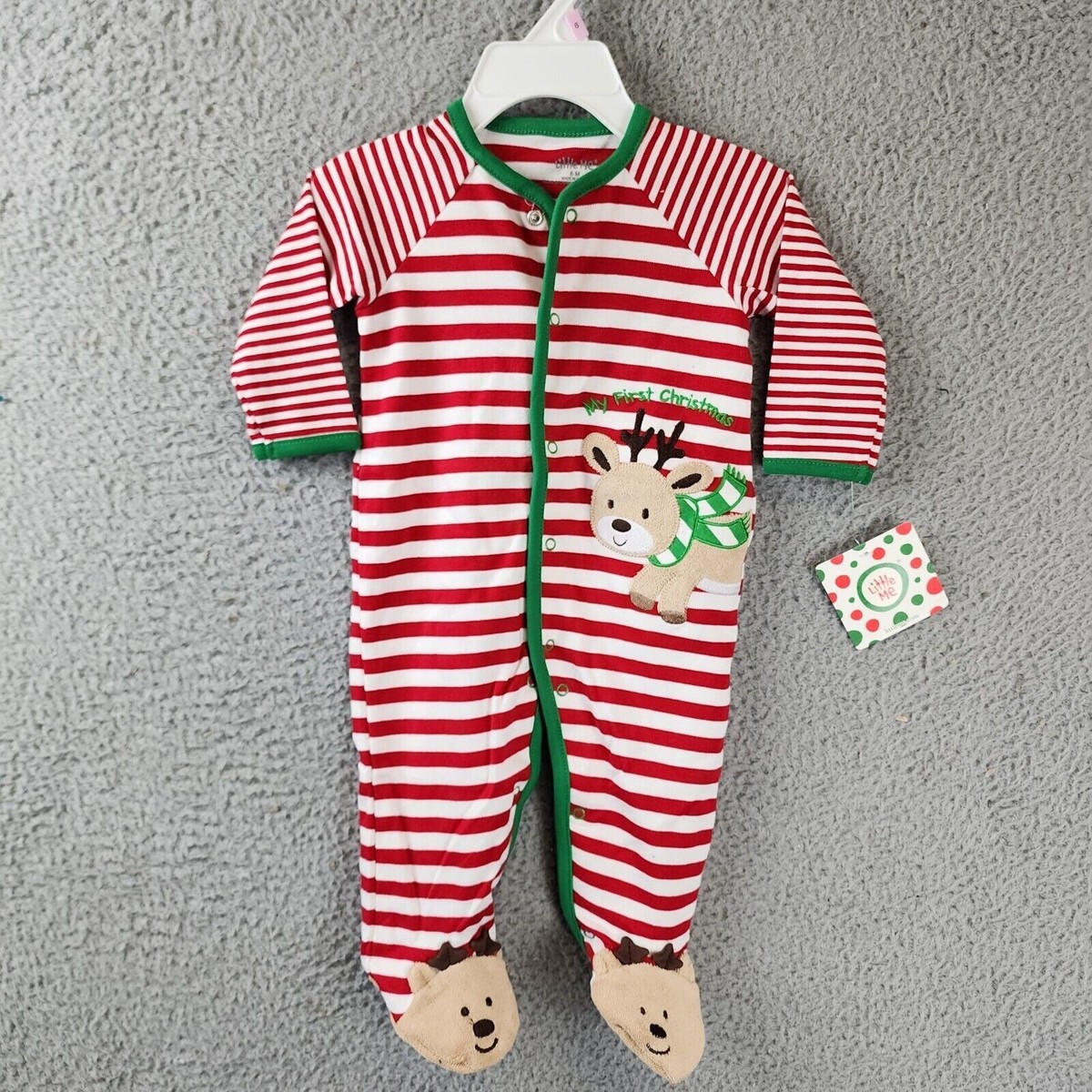 Little Me Reindeer Stripe One Piece Footie Boys' Months Red