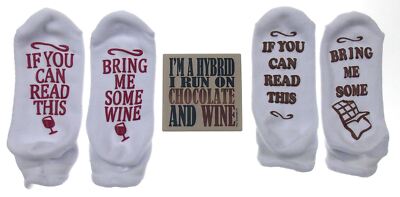 Bring Me Some Chocolate & Wine Socks Stone Coaster Easel Sign Birthday Xmas Gift