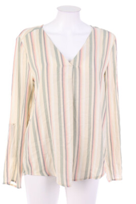 Chicorée Bluse Streifen Roll-up-Manschette M beige