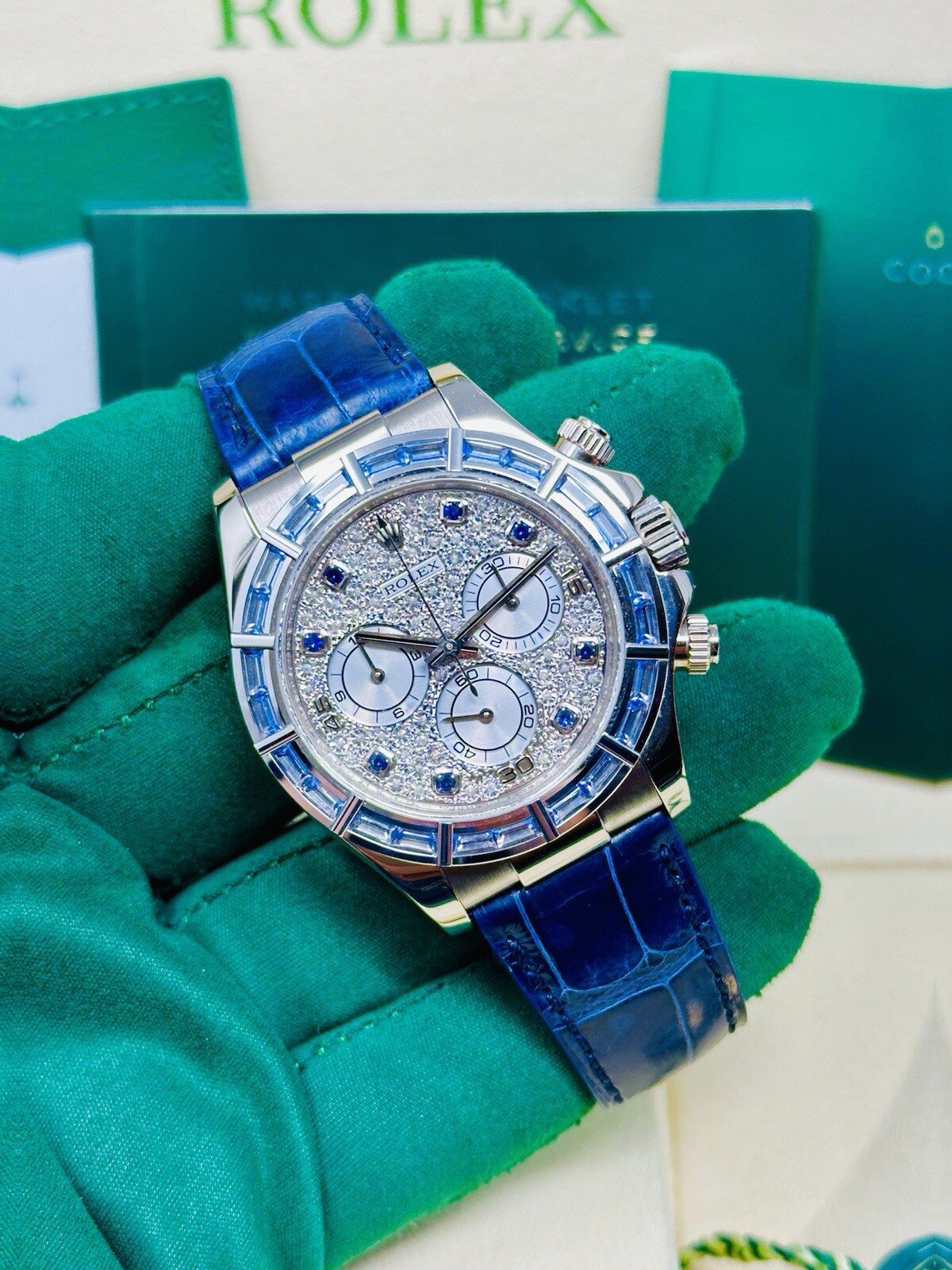 Rolex Daytona 116589 SACI White Gold Sapphire Pave Diamond Dial Full ...