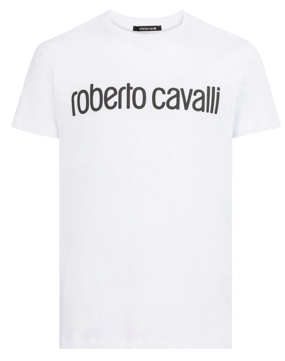 【関税 送料無料】ROBERTO CAVALLI コットン ロゴTシャツ ROBERTO CAVALLI FIRENZE LOGO PRINT LUXURY CREW NECK T-SHIRT