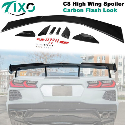 Rear High Wing Spoiler Fit for Corvette C8 Models Carbon Flash Painted ABS Bar