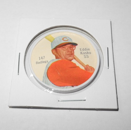 1962 Salada Baseball Pin Coin #147 Eddie Kasko Cincinnati Reds Near Mint