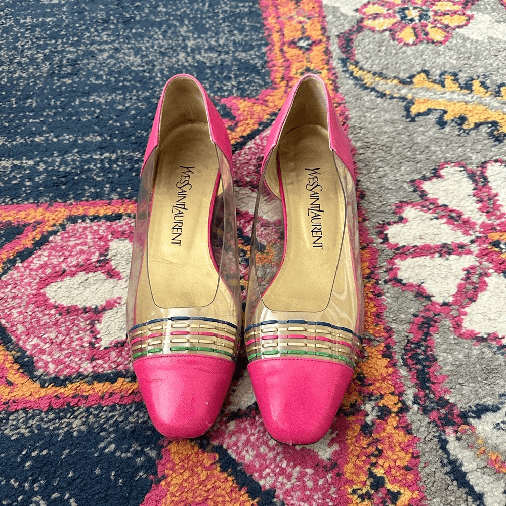 SAINT LAURENT Tacchi 36 5 rosa chiaro YSL vintage usati in ottime condizioni