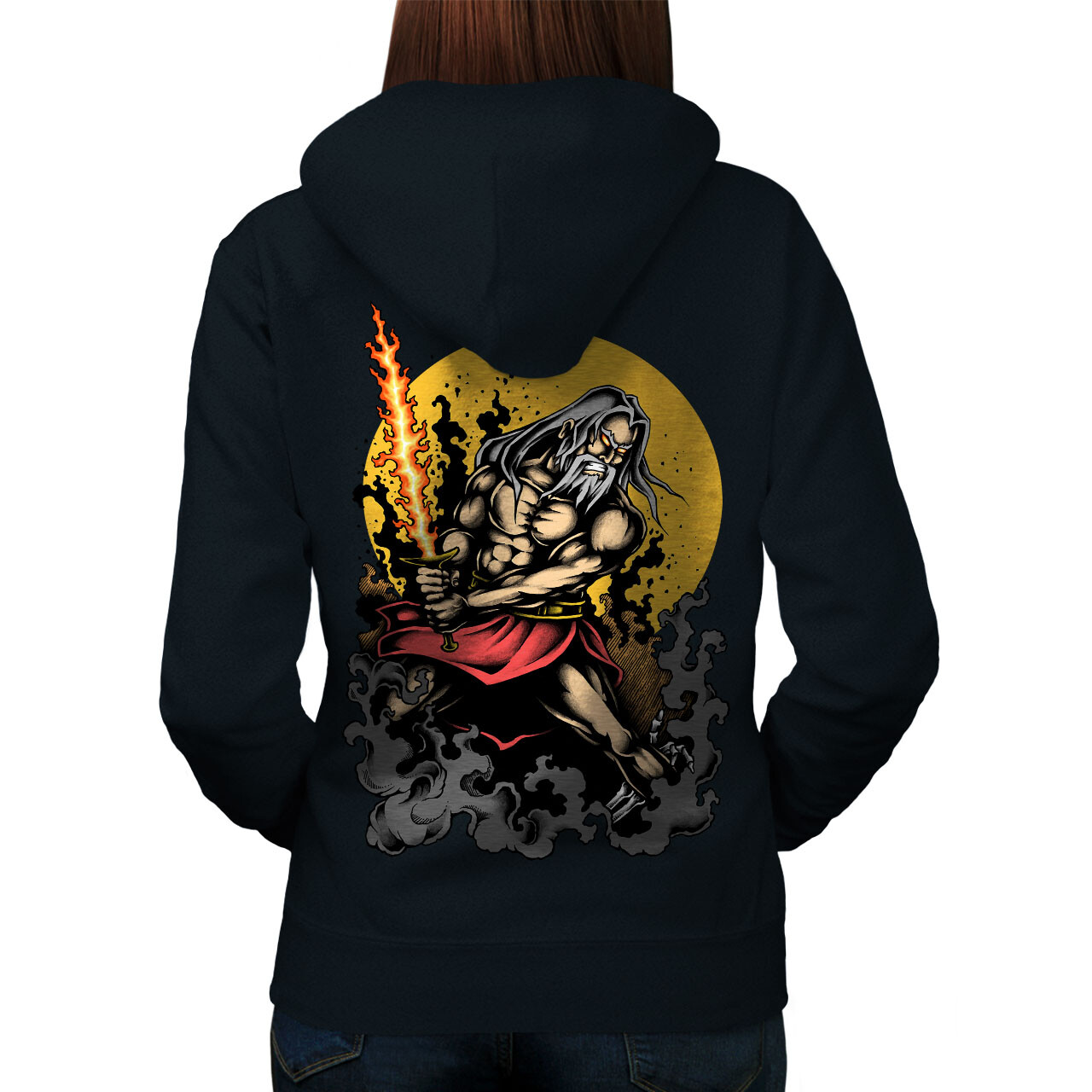 Wellcoda Warrior Sword Art Fantasy Womens Hoodie Back