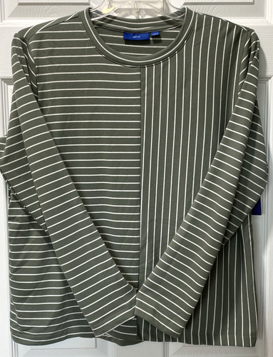 Apt. 9 Pullover Top Sage White Stripe Long Sleeve Poly Rayon Soft Size L NEW - Picture 23 of 24
