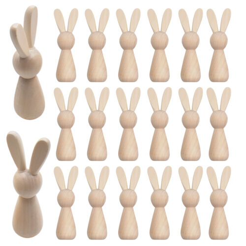 20pcs Unpainted Wooden Bunnies Signs Wooden Bunny Ornament for Easter Spring