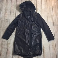 Vera Wang Black Faux Leather Look Coat W/detachable Hood Size S