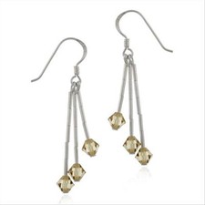 925 Silver Light Brown Crystal Dangle Earrings