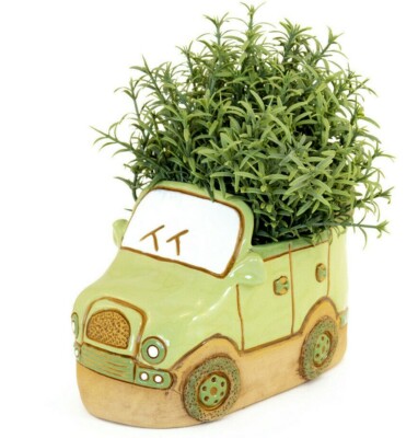 CAR Stoneware Planter, Clay Flower Pot Cachepot, Handmade, Indoor Outdoor 8x4''