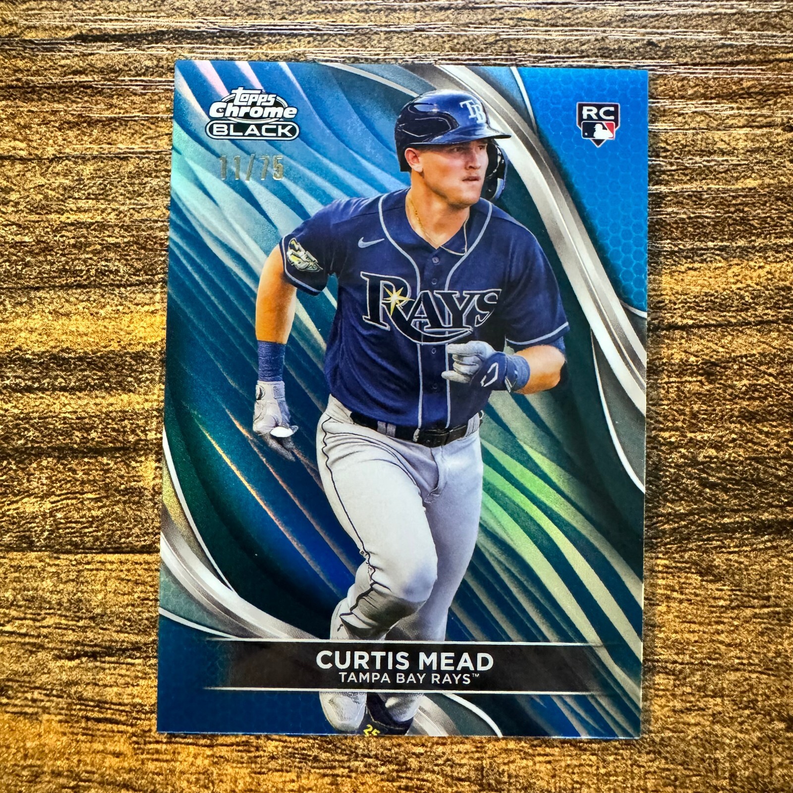 2024 Topps Chrome Black Curtis Mead #27 Blue Refractor #11/75 Tampa Bay Rays RC