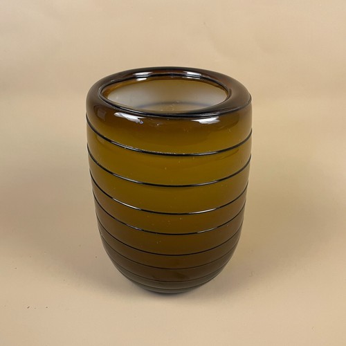 Dekorative Mid Century Bernstein Braun Gewinde Glas Kanne Vase Wirbel Teelicht Kunst - Bild 3 von 7