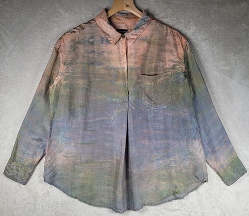 Barneys New York Top Blouse 100% Silk Women Size 0 Collared Long Sleeve USA