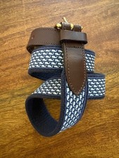 Vineyard Vines Boys Classic Whale Canvas Club Belt Navy Blue Brown Leather Sz 30