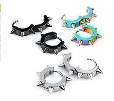 Stainless Steel Hoop Spike Circle Huggie Studs Men Women Earrings Punk Cool