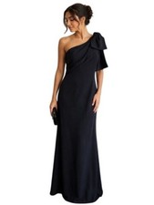 Adrianna Papell Black One-Shoulder Bow Stretch Womens Crepe Long Dress Size 14