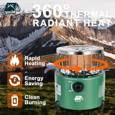 2in1 Portable Propane Heater & Stove Outdoor Camping Liquefied Gas Stove Green