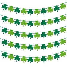 5 Pieces St Patrick's Day Garlands Felt Shamrock Clover Banner Green Green Irish