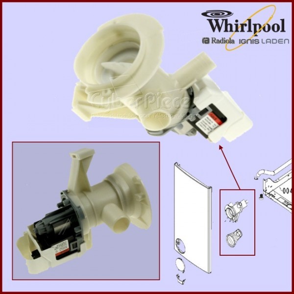 Pompe de vidange Whirlpool 480111104693 à moteur silencieux et haut débit