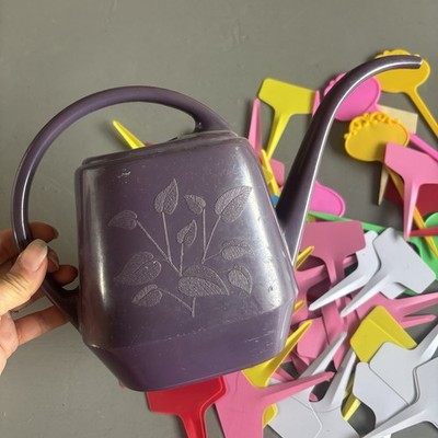 Vintage Duraco Garden Scene Bloem Aqua Rite Watering Can Iris Purple Plant Stake