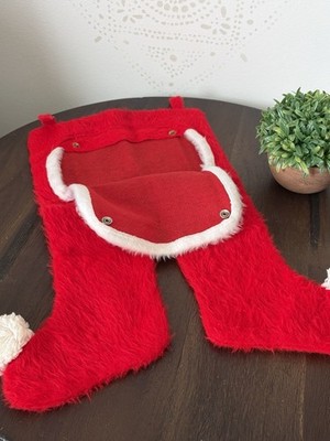 Vintage MCM Red Fuzzy ''Santa's Britches'' Stocking - Long John Trap Door Pants