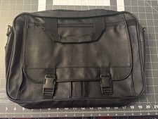 Black Synthetic Leather Laptop Messenger Bag for 15" with Zippered Compartments