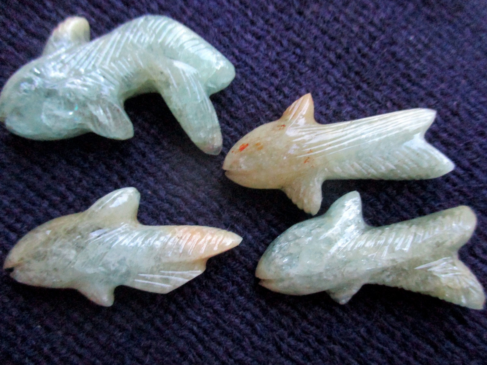 Natural Aquamarine  Fish Carving for pendent 102.40 Cts, 4 Pcs