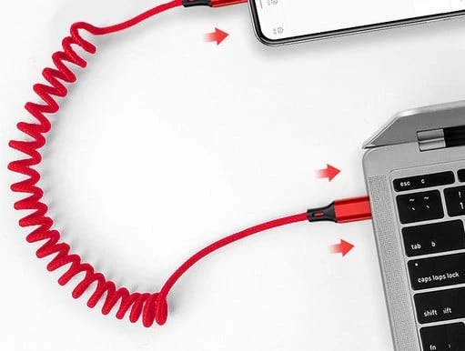 40W Fast Charging USB-A to C Cable Coiled Spring Nylon Braided Cord for Samsung - Image 4 of 4