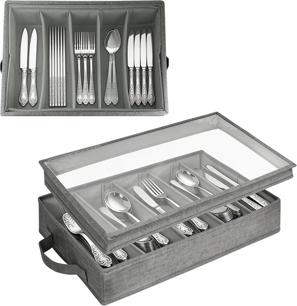 Besteckkasten Mit Deckel 5 FäCher Verstellbar Mit Griffen-image