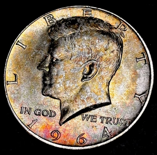 1964-D Kennedy Silver Half Dollar —GEM BU Natural Toned END OF ROLL 🌈