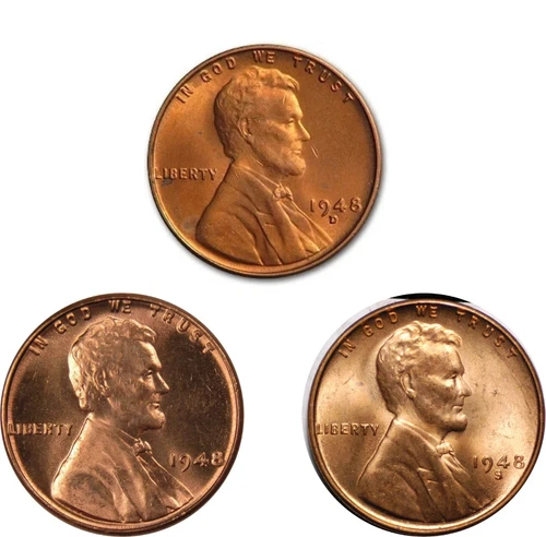 ✅ {3 Coin Set} 1948 P/D/S Lincoln Wheat Cent Choice GEM BU 1c Uncirculated Coins