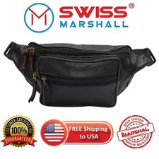 FANNY PACK Black Genuine Leather Waist Bag Travel Purse Hip Belt Carry On Pouch