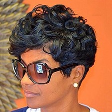 Short Curly Pixie Cut Wig Human Hair Natural Black for Women