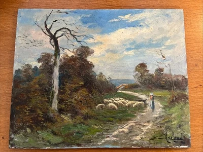 « Paysage et bergère » huile sur panneau, signée ? - Photo 1/4