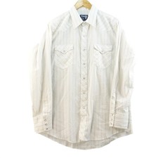 Vintage USA Wrangler Cowboy Cut Pearl Snap Shirt Mens 17x34 Striped Long Sleeve