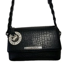 BRIGHTON BRETT YOUR BAG  BLK EMBOSSED SADDEL FLAP CROSSBODY ORGANIZER PURSE $260