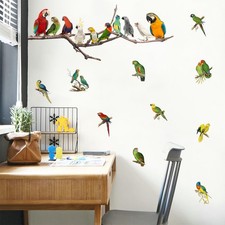 2 Pack Watercolor Birds on Branch Wall Decals Peel and Stick Cute Birds Vinyl...