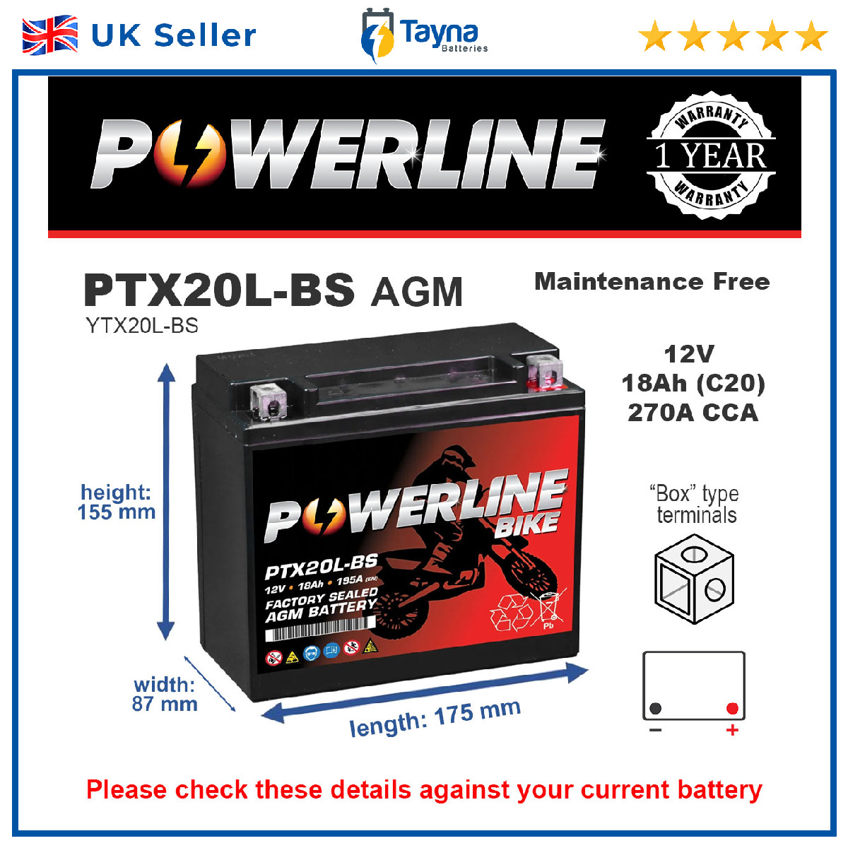 Motorcycle Battery for Can-Am 650 800 1000 Outlander Commander Replaces YTX20L