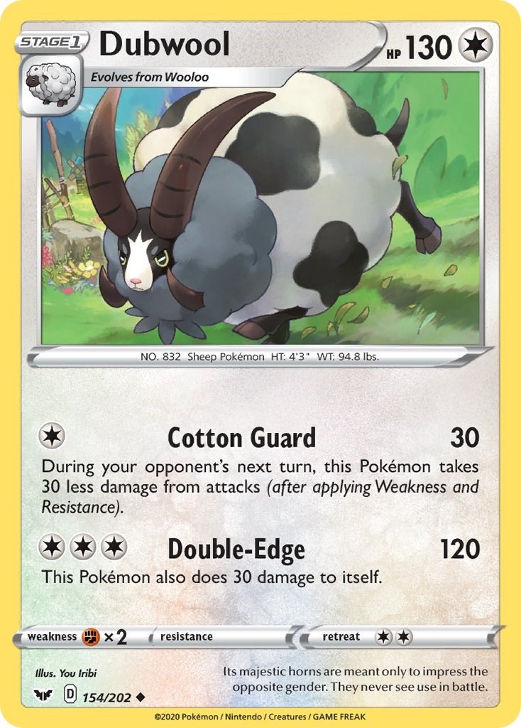 Dubwool 154/202 Uncommon SWSH01: Sword & Shield Base Set Pokemon Near Mint