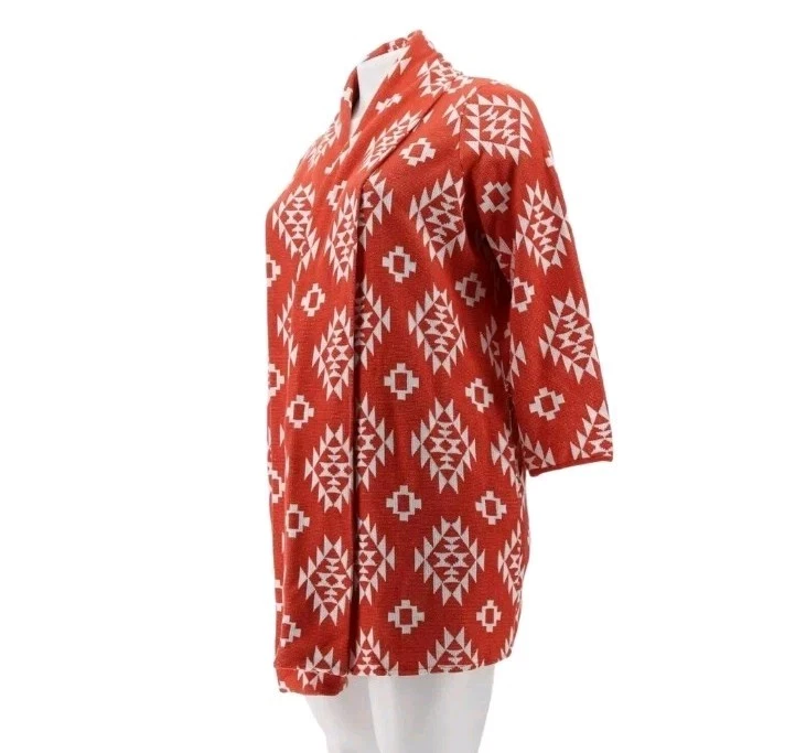 Cárdigan tejido jacquard delantero abierto Antthony para mujer naranja suroeste azteca 2XL Foto 2 de 4
