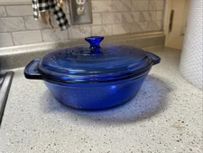 VTG Anchor Hocking Cobalt Blue 2 Quart Casserole Dish w/ Lid Ovenware USA Made
